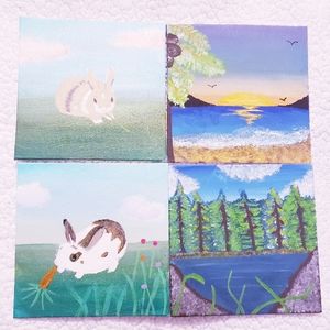Set of 4 Hand-painted Artwork on Canvas.